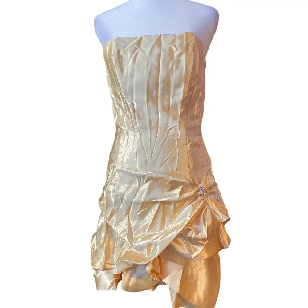 Vtg Jessica McClintock Gunne Sax Yellow satin mini bubble dress 80s Women 7 6 - Picture 6 of 14